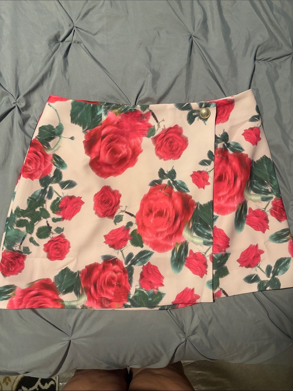 Guess - Floral Pink Rose Print Wrap A-Line Skirt